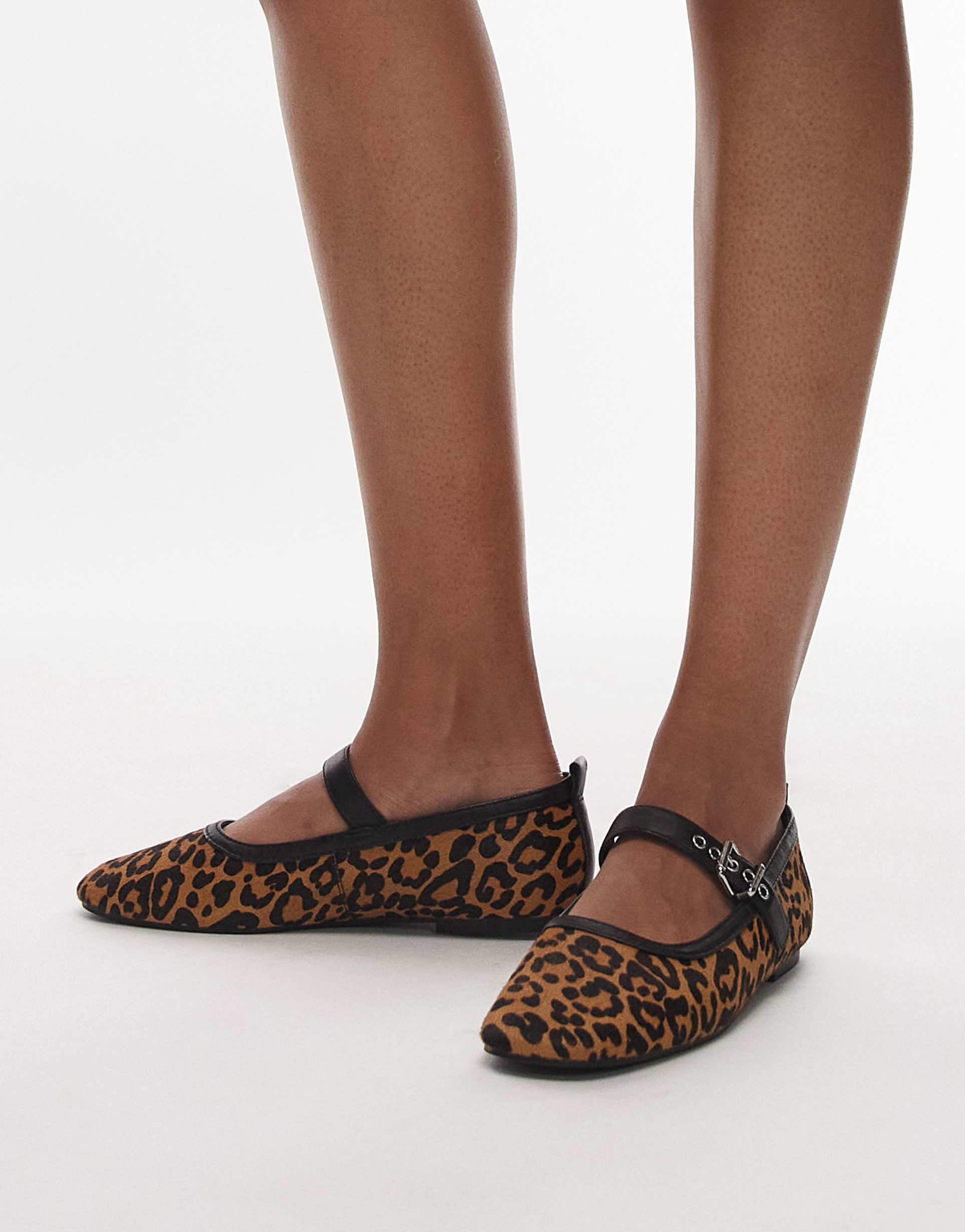 tommy jeans mary jane flats in leopard print