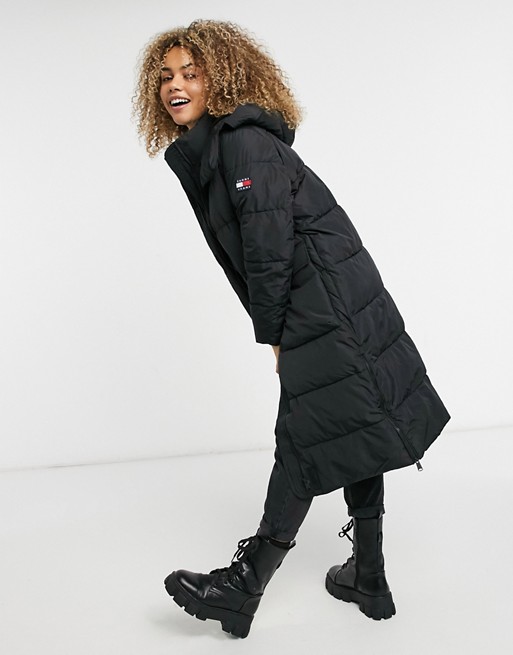 Tommy Jeans maxi padded coat in black