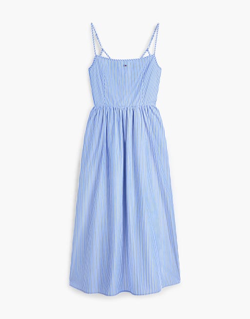 Tommy Jeans Maxikleid aus Crinkle-Popeline mit Trägern in Blau, 5 von 6