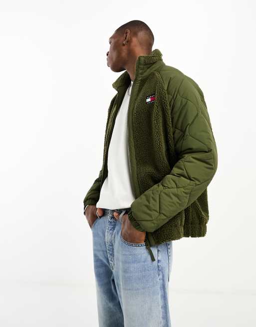 Tommy Jeans – Media – Jacke aus Teddystoff in Olivgrün