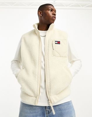 Tommy Jeans media sherpa gilet in ancient white