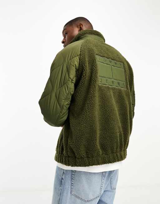 Tommy Jeans media sherpa jacket in olive green ASOS