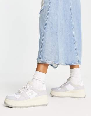  Meg leather basket flatform trainers in grey