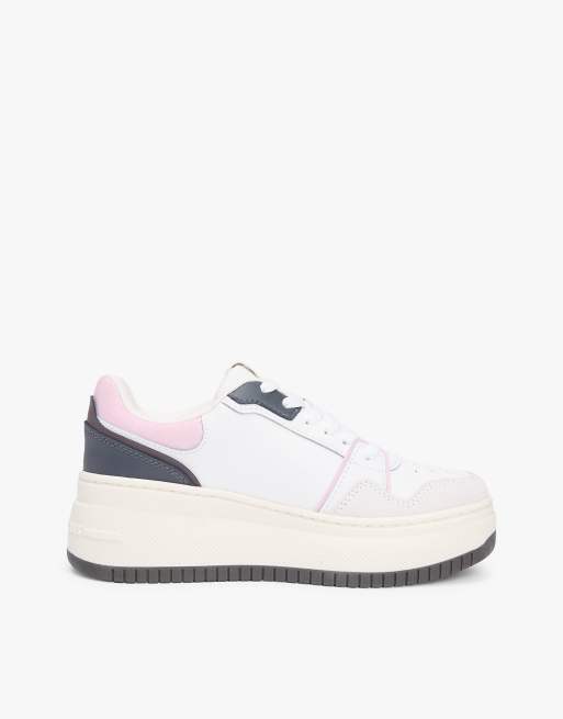 Tommy Jeans – Mehrfarbige Retro-Baseball-Sneaker mit Leder und Plateausohle