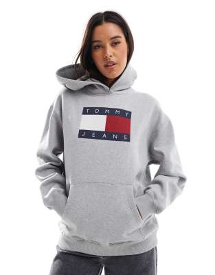 Tommy Jeans - Mélange - Locker geschnittener Kapuzenpullover in Grau