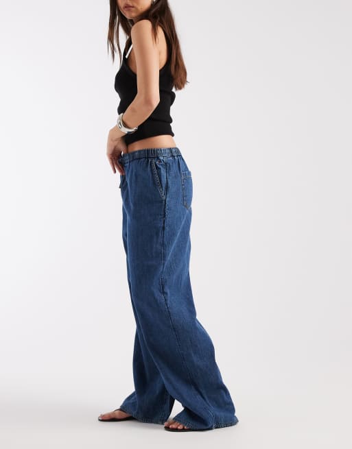Tommy Jeans – Mellanblå byxor i chambray-tyg med resårmidja, 3 av 5