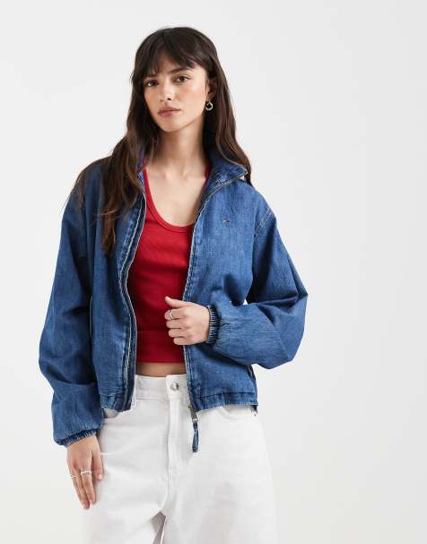 Tommy Jeans – Mellanblå jacka i chambray-tyg med hög krage - view 1