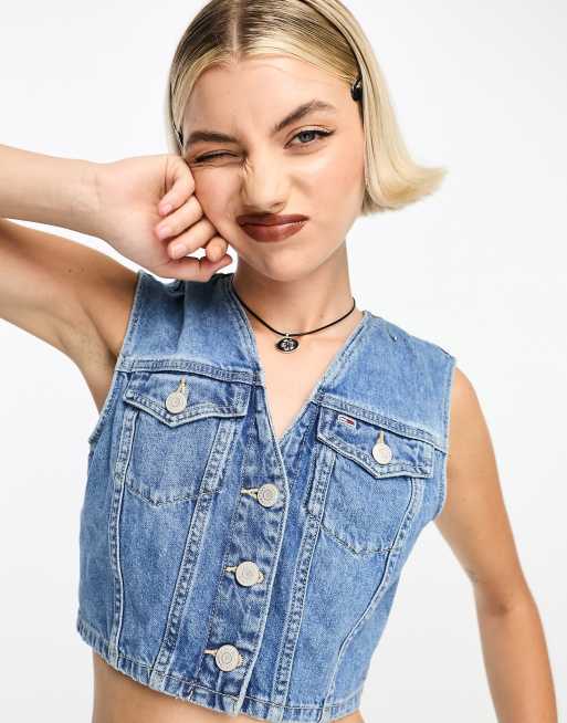 Tommy Jeans – Mellanblå, kort jeansväst, 3 av 4