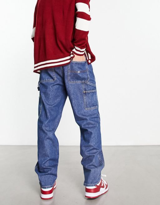Tommy Jeans – Mellanblå snickarjeans i bomull, skatermodell och avsmalnande passform, 4 av 4