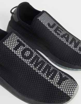 tommy jeans flag logo mesh sock trainers in black