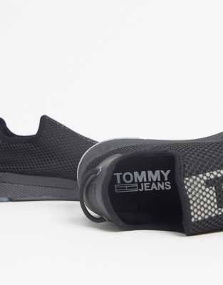 tommy jeans flag logo mesh sock trainers in black