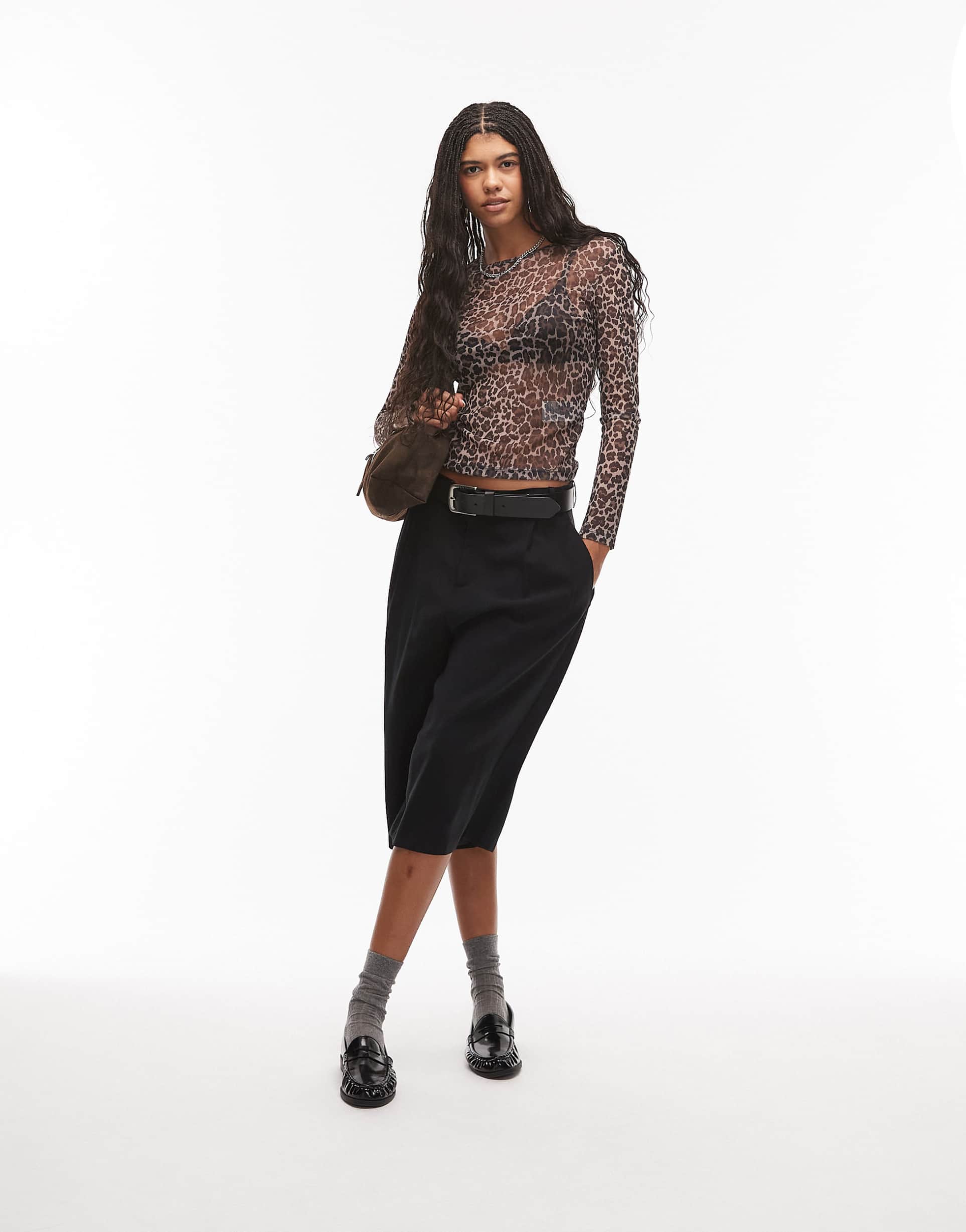 tommy jeans mesh top in leopard print