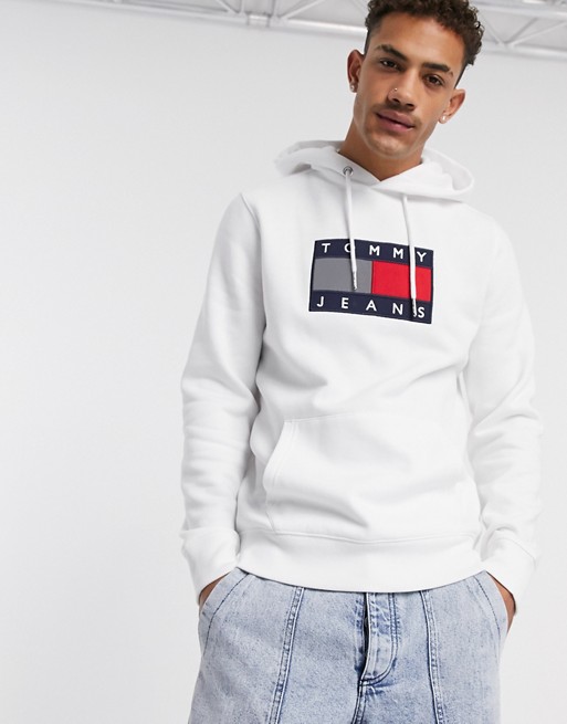Tommy Jeans metallic capsule flag chest logo hoodie in white