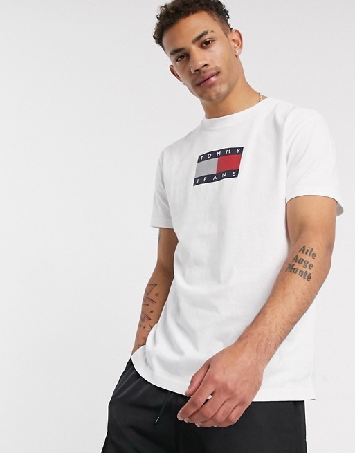 Tommy Jeans metallic capsule flag chest logo t-shirt in white