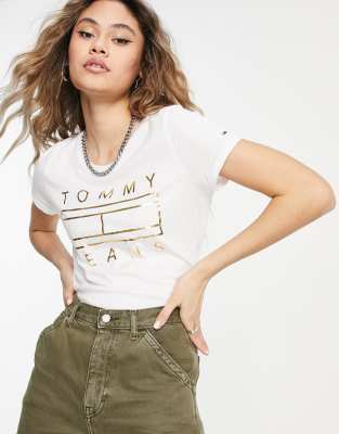 metallic logo tee in classic white