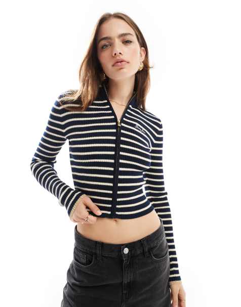 Tommy Jeans metallic stripe zip cardigan in navy - view 1