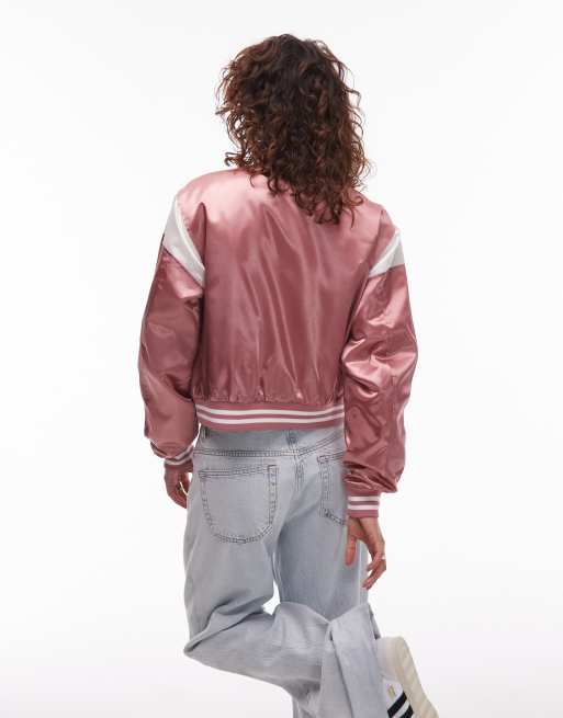 Tommy Jeans metallic varsity jacket in pink