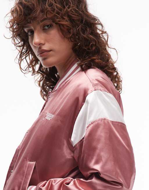 Tommy Jeans metallic varsity jacket in pink