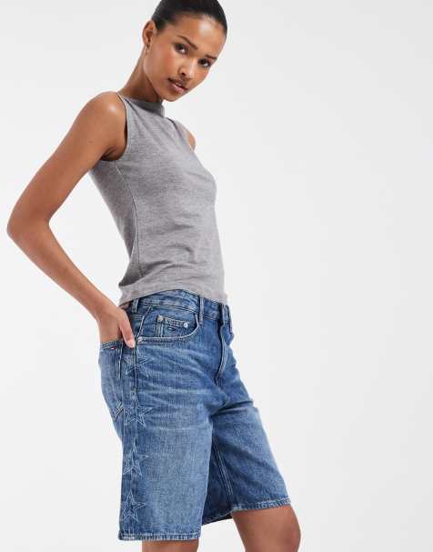 Tommy Jeans – Mia – Blå, avslappnade shorts med mellanljus tvätt - view 1