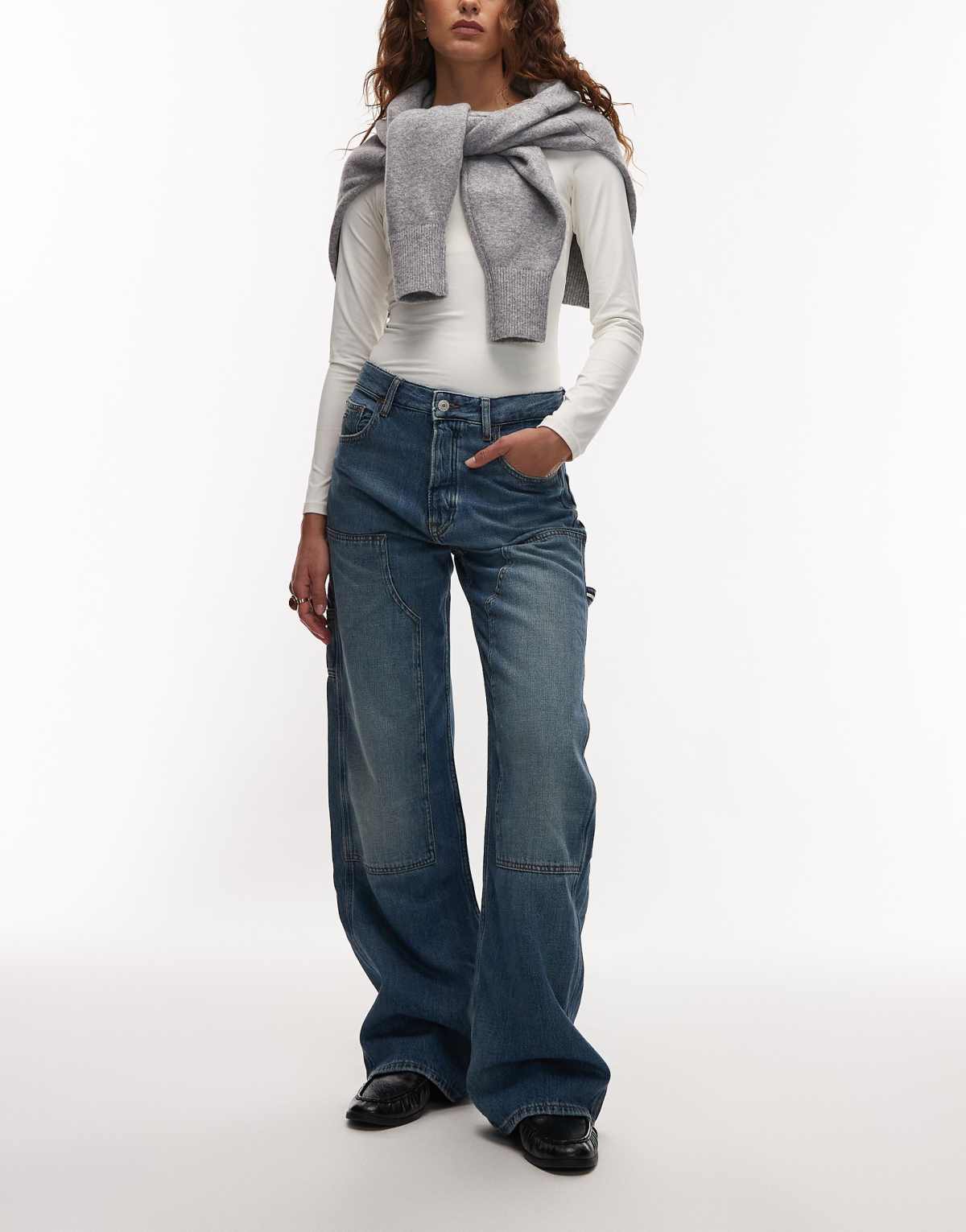 Tommy Jeans Mia mid rise relaxed carpenter jeans in mid blue