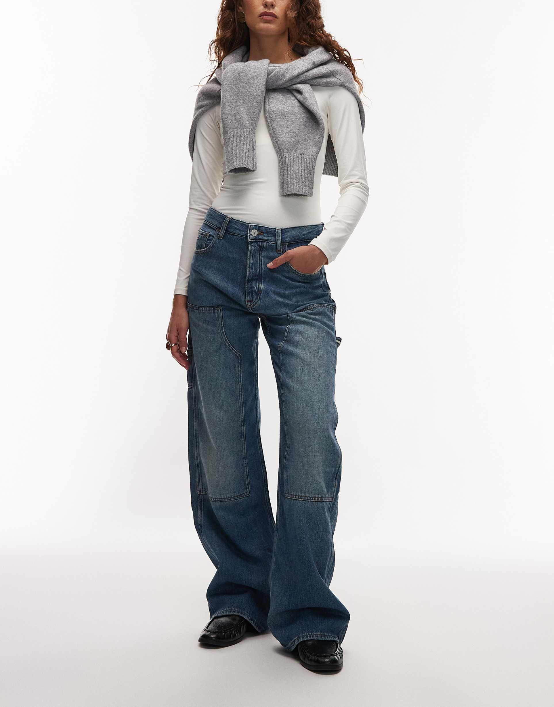 tommy jeans mia mid rise relaxed carpenter jeans in mid blue