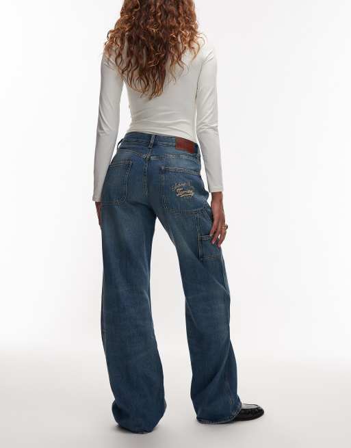 Tommy Jeans Mia mid rise relaxed carpenter jeans in mid blue
