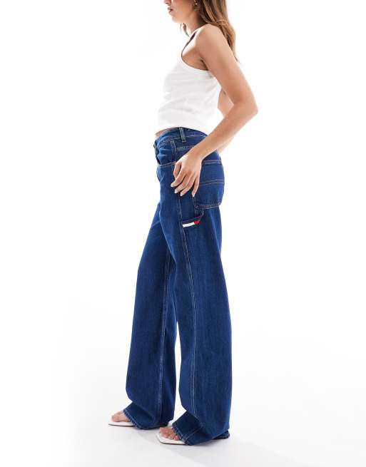 Tommy Jeans Mia mid rise relaxed straight carpenter jeans in dark wash