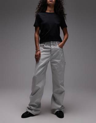 Tommy Jeans Mia Mid Rise Relaxed Straight Carpenter Jeans In Gray