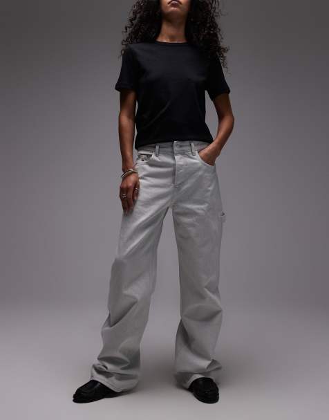 Tommy Jeans Mia mid rise relaxed straight carpenter jeans in white - view 1