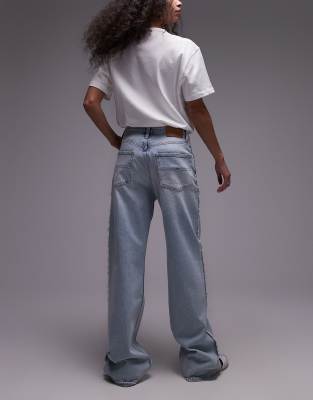 Tommy Jeans Mia Mid Rise Relaxed Straight Jeans With Frayed Seams In Blue