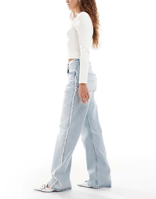 Tommy Jeans Mia mid rise relaxed straight jeans with frayed seams in ultra light wash