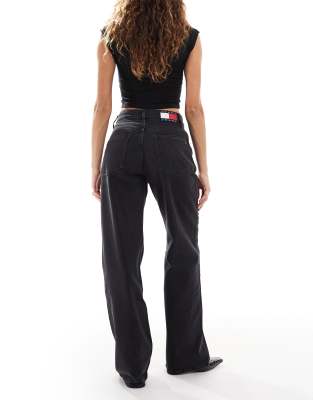 Tommy Jeans Mia Mid Rise Relaxed Straight Leg Jeans In Black