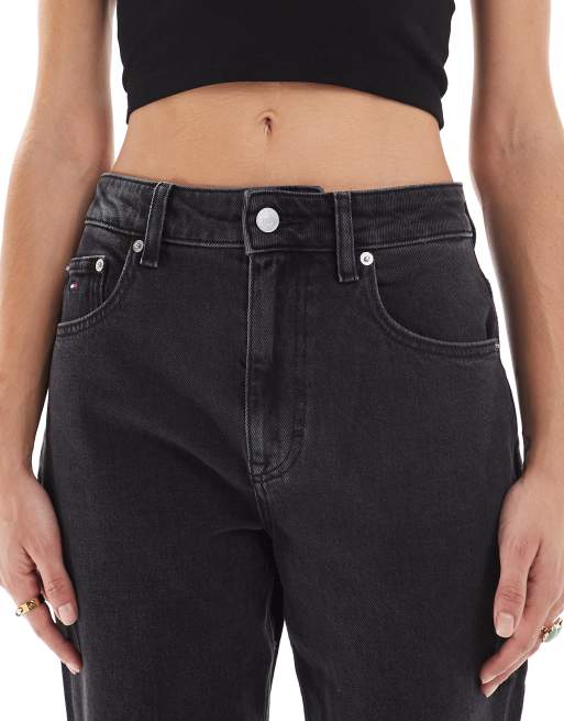 Tommy Jeans Mia mid rise relaxed straight leg jeans in black wash
