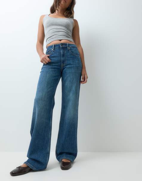 Tommy Jeans Mia mid rise relaxed straight leg jeans in dark wash blue - view 1