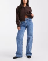 Kaiia exclusive cotton rich oversized long sleeve rugby top in deep purple & cream  