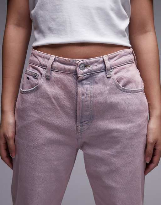 Tommy Jeans Mia mid rise relaxed straight leg jeans in pink denim , 5 of 5