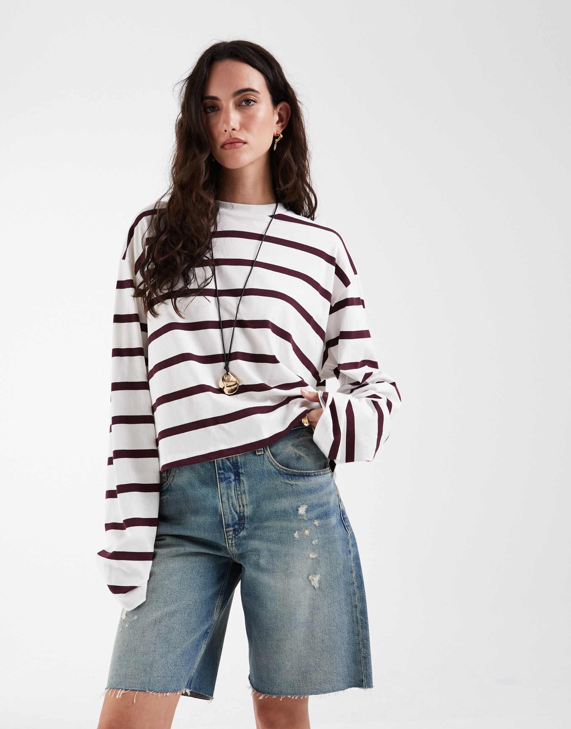 tommy jeans mia relaxed fit bermuda shorts in mid wash blue