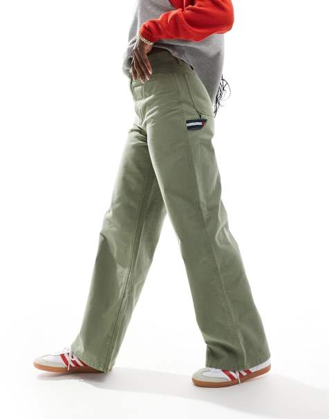 Tommy Jeans Mia relaxed straight carpenter trousers in green - view 1