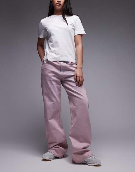 Tommy Jeans - Mia - Ruimvallende jeans met halfhoge taille en rechte pijpen in roze denim 