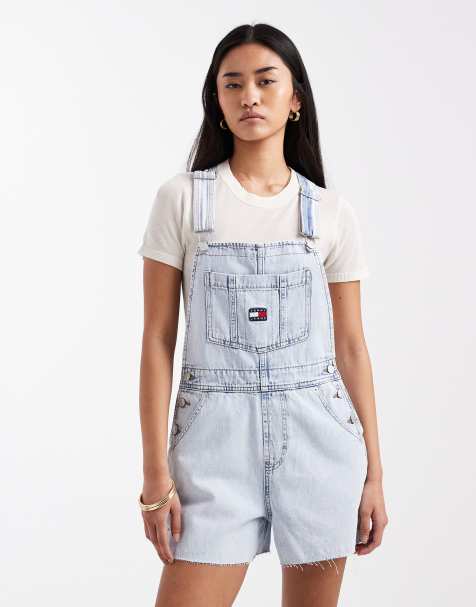 Tommy Jeans Mia short dungarees in light wash blue - view 1