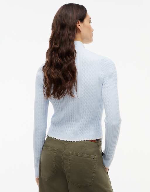 Tommy Jeans Micro cable knit slim zip-thru jumper in sheer blue, 4 of 5
