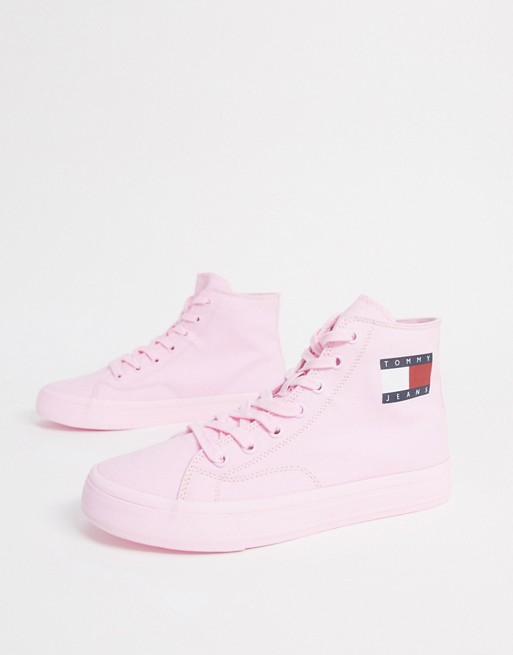 Tommy Jeans mid cut lace up trainers in pink