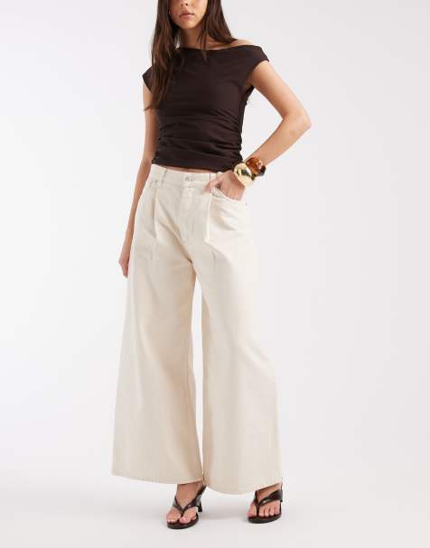 Tommy Jeans mid rise baggy pleated jeans in cream - view 1