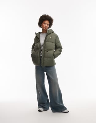 Tommy Jeans Midi Puffer Jacket In Green