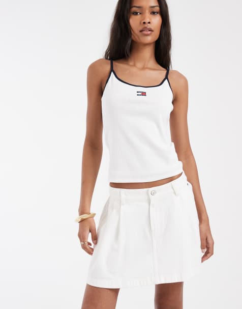 Tommy Jeans – Mini-Faltenrock aus Twill in Weiß - view 1