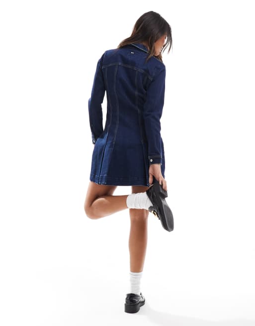 Tommy Jeans – Mini-Hemdkleid aus Denim in Marineblau mit Falten, 3 von 4