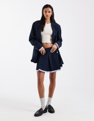 Mini-jupe d'ensemble plissée - Bleu marine M