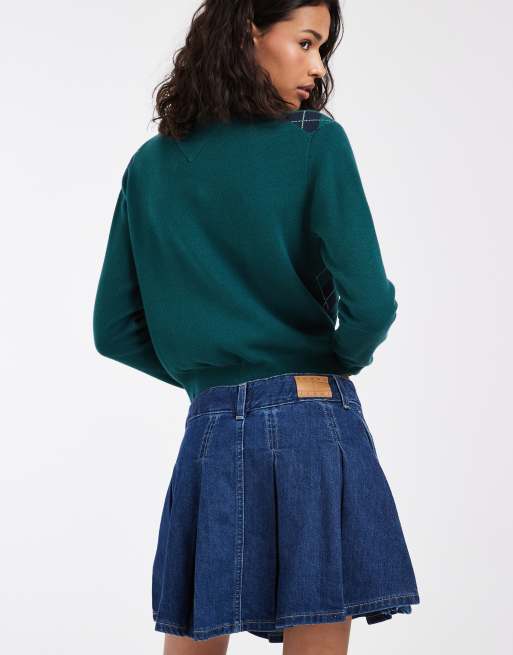 Tommy Jeans - Minigonna in denim a pieghe blu lavaggio medio, 5 di 5