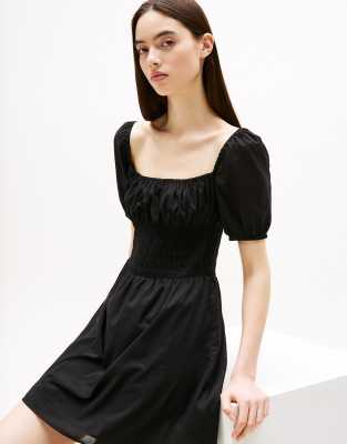 Tommy Jeans - Minikleid aus Voile-Baumwolle in Schwarz