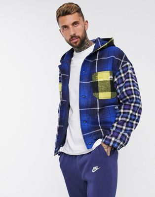 Tommy Jeans mix plaid hooded jacket in navy multi